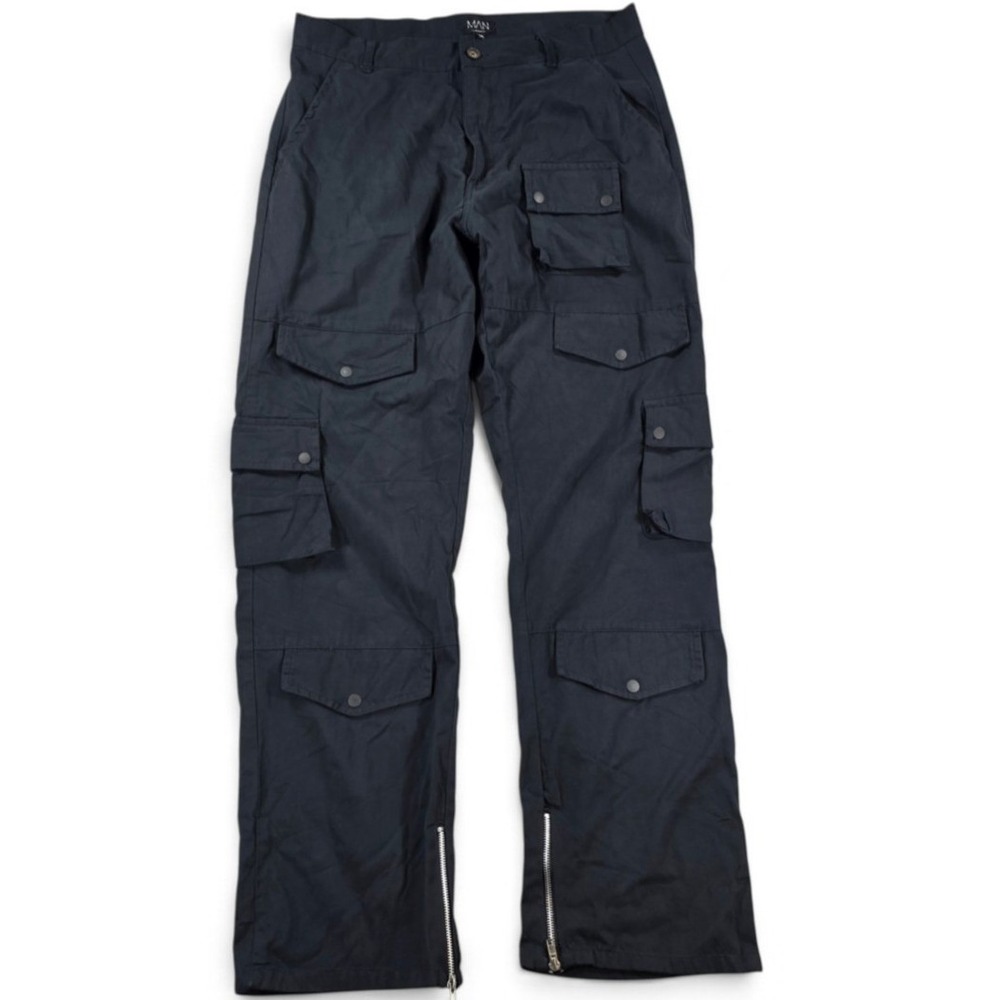 boohooMAN Tall Relaxed Fit Twill Cargo Trousers Black 34 Mens Streetwear Tech